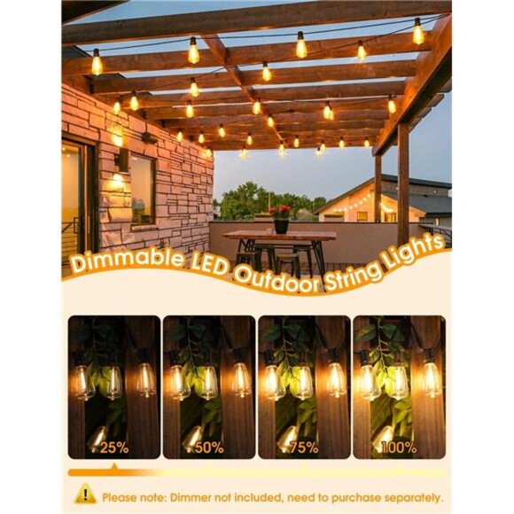 25FT Outdoor String Lights, Patio Lights with 10+1 LED Dimmable Waterproof - Picture 2 of 7